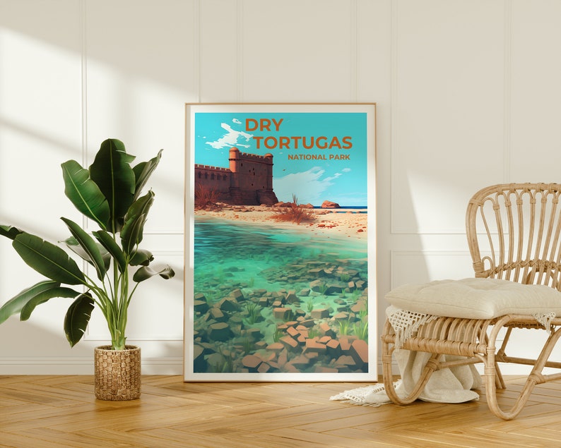 Affiche de voyage Dry Tortugas, art mural de Floride, impression de Floride, affiche Dry Tortugas, affiche Fort Jefferson, affiche nature