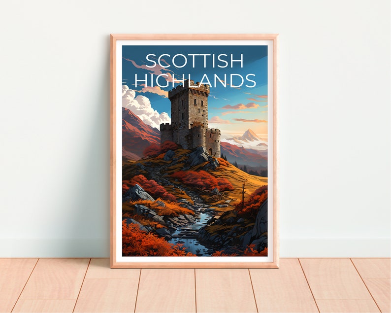 Schottisches Hochland Reiseposter, Schottland Wandkunst, Schottland Druck, Schottisches Hochland Poster, Schottland Poster, Schottisches Burg Poster