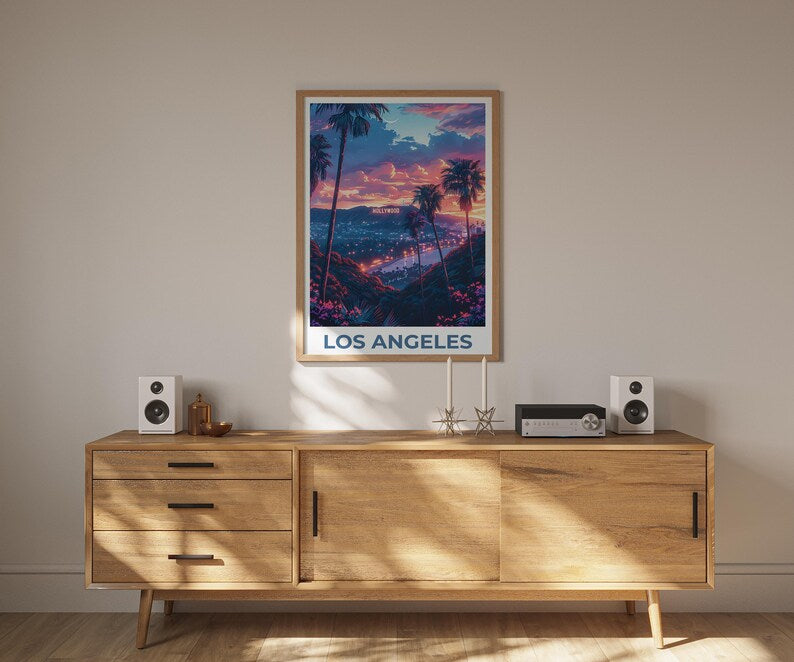 Los Angeles Print, California Poster, Hollywood Art, Los Angeles Illustration, City Skyline Poster, Hollywood Gift, Birthday Gift
