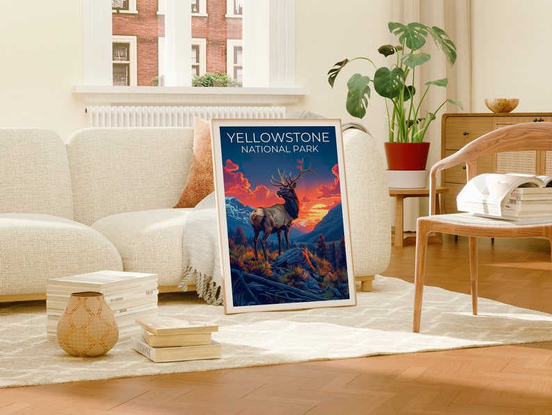 Affiche du parc national de Yellowstone, impression Yellowstone, affiche Wyoming, impression Wyoming, affiche Yellowstone, affiche cerf, art Yellowstone