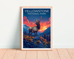 Affiche du parc national de Yellowstone, impression Yellowstone, affiche Wyoming, impression Wyoming, affiche Yellowstone, affiche cerf, art Yellowstone