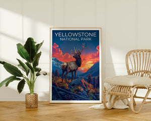 Affiche du parc national de Yellowstone, impression Yellowstone, affiche Wyoming, impression Wyoming, affiche Yellowstone, affiche cerf, art Yellowstone
