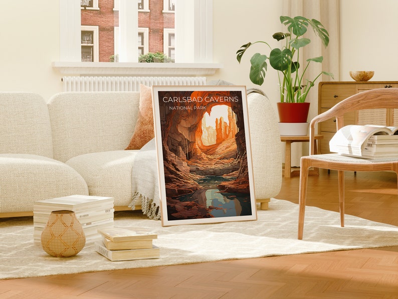 Affiche de voyage des grottes de Carlsbad, art mural du Nouveau-Mexique, impression du Nouveau-Mexique, affiche des grottes de Carlsbad, affiche de la grotte, affiche de la nature