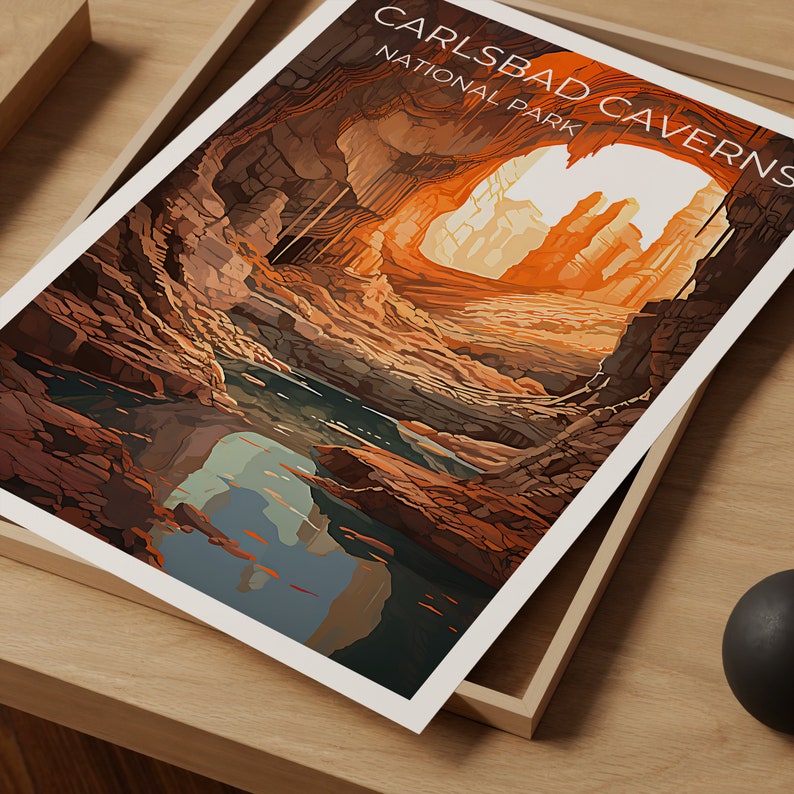 Affiche de voyage des grottes de Carlsbad, art mural du Nouveau-Mexique, impression du Nouveau-Mexique, affiche des grottes de Carlsbad, affiche de la grotte, affiche de la nature