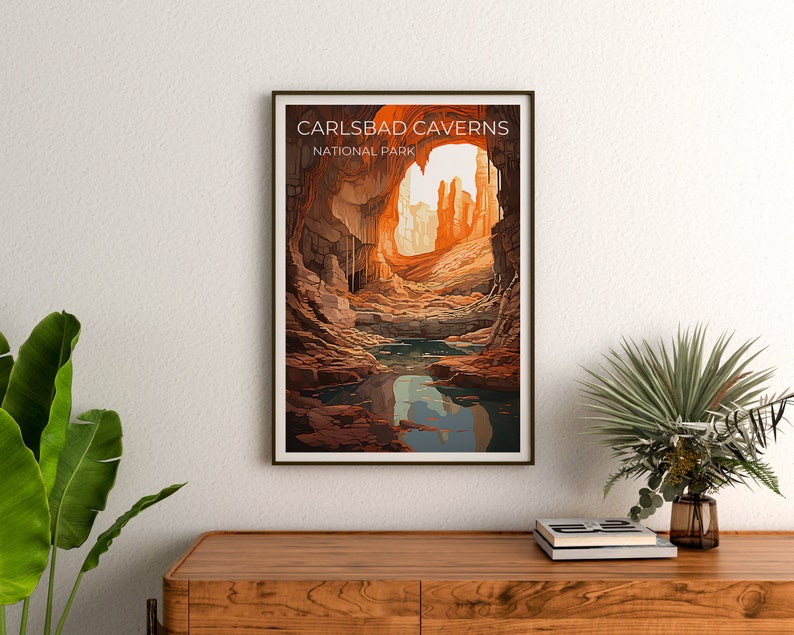 Affiche de voyage des grottes de Carlsbad, art mural du Nouveau-Mexique, impression du Nouveau-Mexique, affiche des grottes de Carlsbad, affiche de la grotte, affiche de la nature