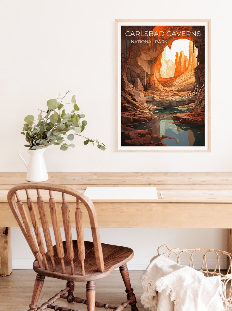 Affiche de voyage des grottes de Carlsbad, art mural du Nouveau-Mexique, impression du Nouveau-Mexique, affiche des grottes de Carlsbad, affiche de la grotte, affiche de la nature