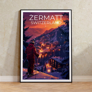 Affiche Zermatt, Affiche Zermatt, Affiche Suisse, Affiche Suisse, Affiche de voyage Zermatt, Affiche de ski, Alpes suisses