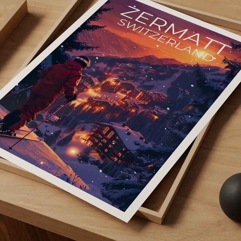 Affiche Zermatt, Affiche Zermatt, Affiche Suisse, Affiche Suisse, Affiche de voyage Zermatt, Affiche de ski, Alpes suisses