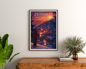 Affiche Zermatt, Affiche Zermatt, Affiche Suisse, Affiche Suisse, Affiche de voyage Zermatt, Affiche de ski, Alpes suisses