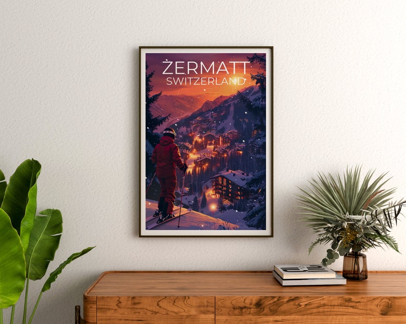 Affiche Zermatt, Affiche Zermatt, Affiche Suisse, Affiche Suisse, Affiche de voyage Zermatt, Affiche de ski, Alpes suisses