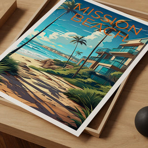 Mission Beach Reiseposter, Kalifornien Wandkunst, Kalifornien Druck, Mission Beach Poster, Kalifornien Poster, Natur Poster,