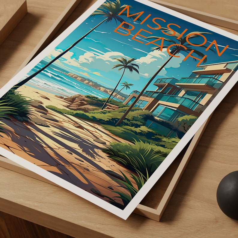 Mission Beach Reiseposter, Kalifornien Wandkunst, Kalifornien Druck, Mission Beach Poster, Kalifornien Poster, Natur Poster,