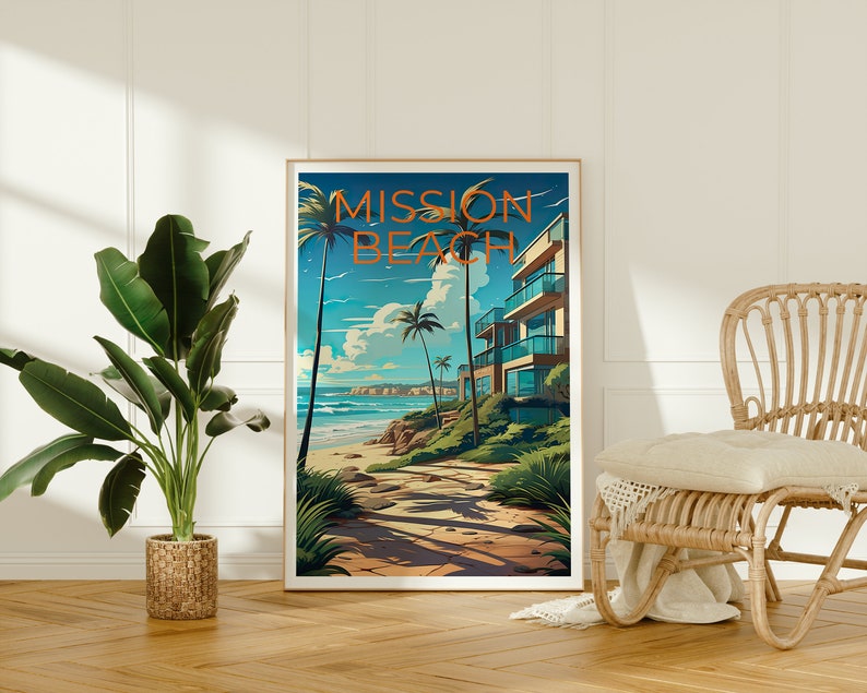 Mission Beach Reiseposter, Kalifornien Wandkunst, Kalifornien Druck, Mission Beach Poster, Kalifornien Poster, Natur Poster,