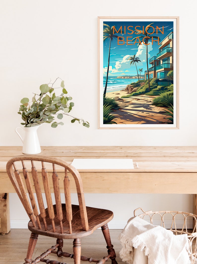 Mission Beach Reiseposter, Kalifornien Wandkunst, Kalifornien Druck, Mission Beach Poster, Kalifornien Poster, Natur Poster,