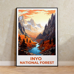Affiche de voyage de la forêt nationale d'Inyo, art mural de Californie, impression de Californie, affiche de la forêt nationale d'Inyo, affiche de Californie, affiche de montagne
