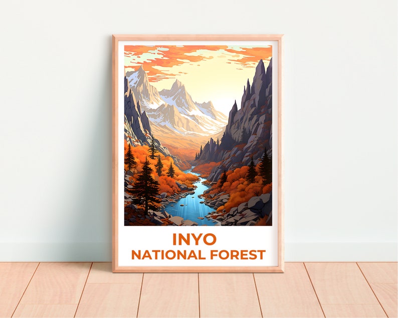Affiche de voyage de la forêt nationale d'Inyo, art mural de Californie, impression de Californie, affiche de la forêt nationale d'Inyo, affiche de Californie, affiche de montagne