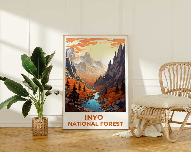 Affiche de voyage de la forêt nationale d'Inyo, art mural de Californie, impression de Californie, affiche de la forêt nationale d'Inyo, affiche de Californie, affiche de montagne