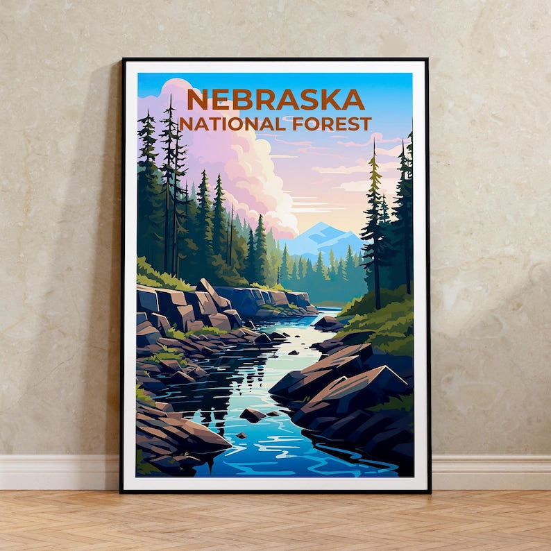 Nebraska National Forest Travel Print, Forest in Spring Poster, Midwest Wall Art, Nebraska Poster, Home Decor, Birthday Gift