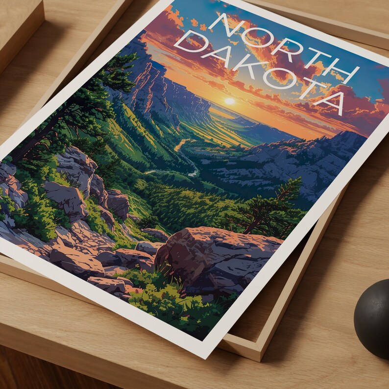 Affiche de voyage du Dakota du Nord, art mural du Dakota du Nord, impression du Dakota du Nord, affiche du Dakota du Nord, affiche de forêt, affiche de nature, art du Dakota du Nord