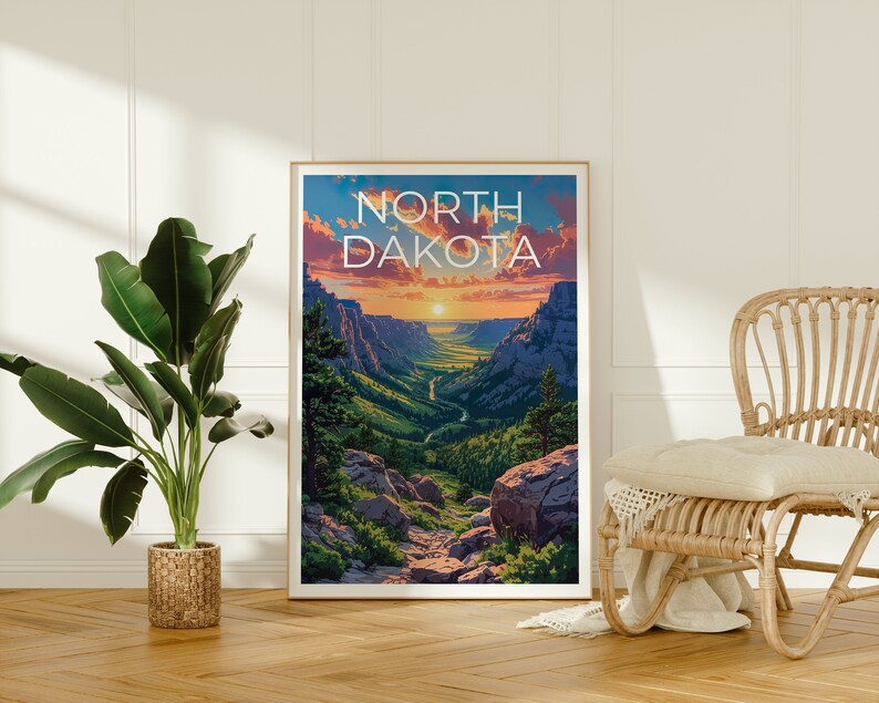 Affiche de voyage du Dakota du Nord, art mural du Dakota du Nord, impression du Dakota du Nord, affiche du Dakota du Nord, affiche de forêt, affiche de nature, art du Dakota du Nord