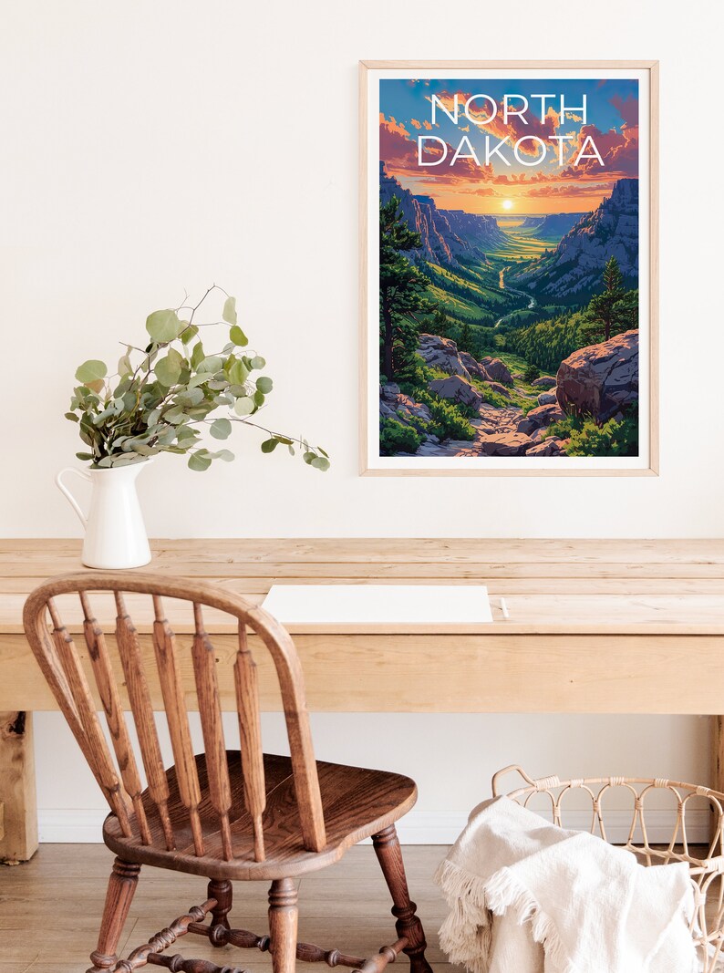 Affiche de voyage du Dakota du Nord, art mural du Dakota du Nord, impression du Dakota du Nord, affiche du Dakota du Nord, affiche de forêt, affiche de nature, art du Dakota du Nord