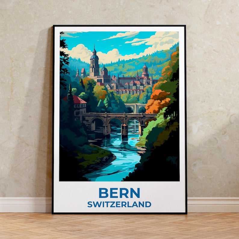 Bern Travel Print Switzerland Poster Swiss Alps Wall Art Forest Illustration Bern Poster Home Decor Birthday Gift