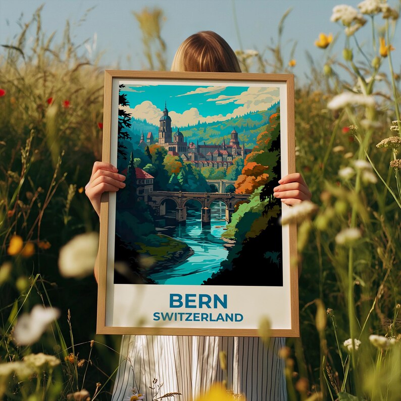 Bern Travel Print Switzerland Poster Swiss Alps Wall Art Forest Illustration Bern Poster Home Decor Birthday Gift