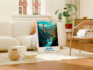 Bern Travel Print Switzerland Poster Swiss Alps Wall Art Forest Illustration Bern Poster Home Decor Birthday Gift