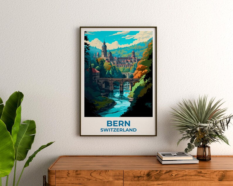 Bern Travel Print Switzerland Poster Swiss Alps Wall Art Forest Illustration Bern Poster Home Decor Birthday Gift