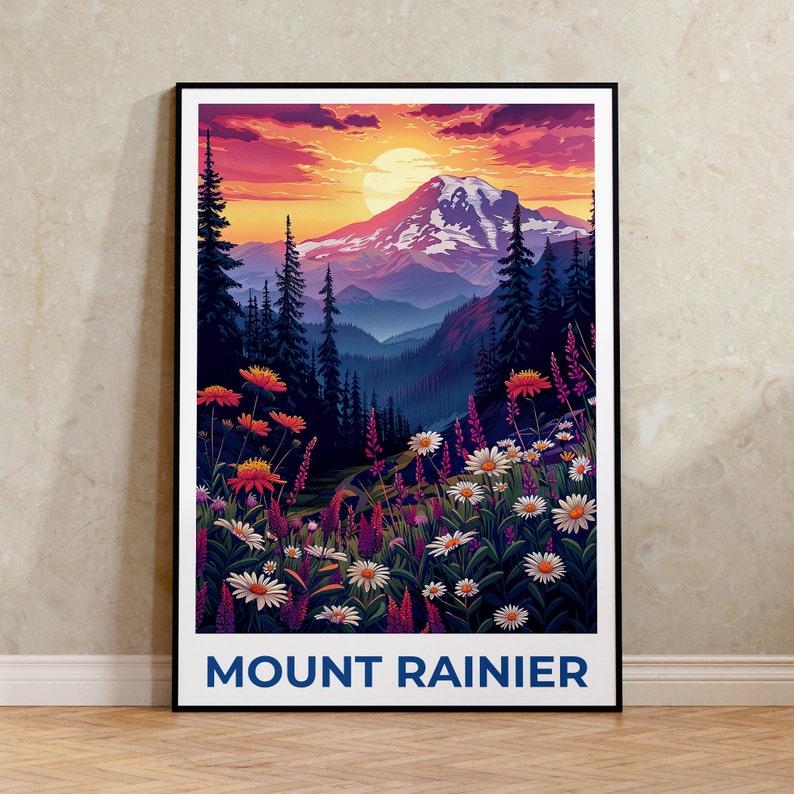 Affiche du mont Rainier, Impression du mont Rainier, Affiche de Washington, Affiche du parc national du mont Rainier, Impression de Washington