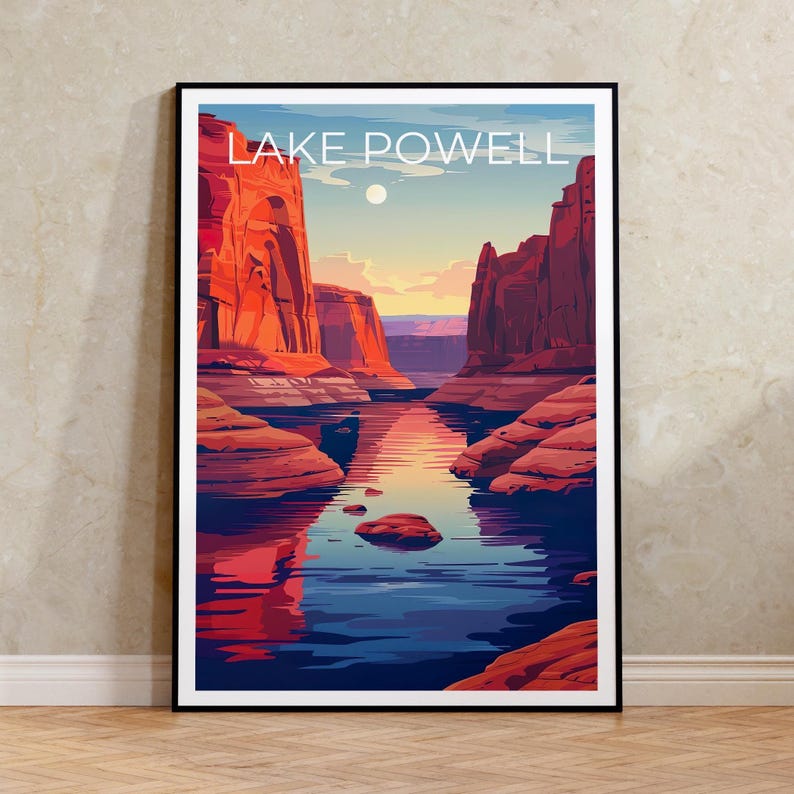 Lake Powell Travel Print, Utah Poster, Arizona Wall Art, Lake Powell Poster, Home Decor, Birthday Gift