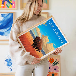 Great Plains Travel Print Bison Poster Americana Wall Art Rustic Illustration Great Plains  Poster Home Decor Birthday Gift