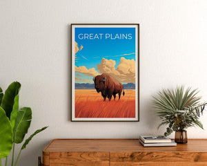 Great Plains Travel Print Bison Poster Americana Wall Art Rustic Illustration Great Plains  Poster Home Decor Birthday Gift