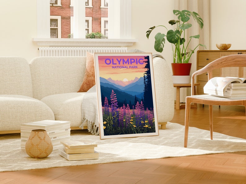 Affiche de voyage du parc national olympique, art mural de l'État de Washington, impression sur la nature, affiche du parc national olympique