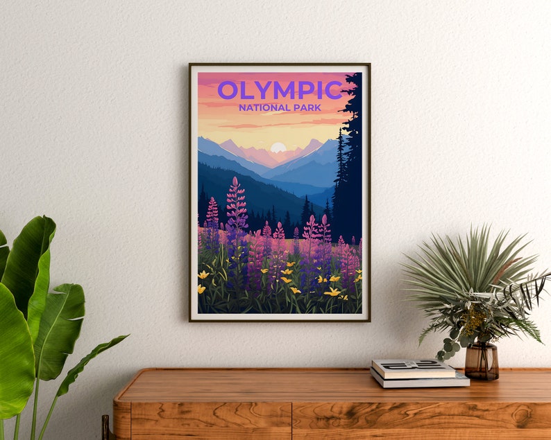 Affiche de voyage du parc national olympique, art mural de l'État de Washington, impression sur la nature, affiche du parc national olympique