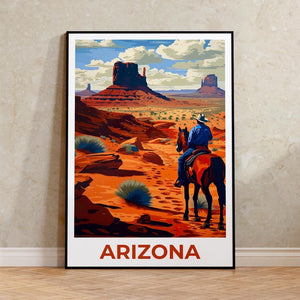 Monument Valley Travel Print, Arizona Poster, Cowboy Wall Art, Horse Illustration, Monument Valley Poster, Home Decor, Birthday Gift