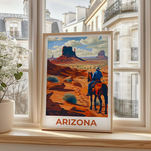 Monument Valley Travel Print, Arizona Poster, Cowboy Wall Art, Horse Illustration, Monument Valley Poster, Home Decor, Birthday Gift