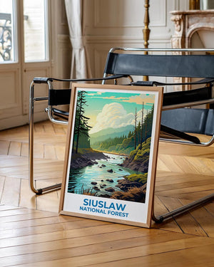 Siuslaw National Forest Travel Print Oregon Poster Forest Wall Art Mountain Illustration Siuslaw Poster Home Decor Birthday Gift