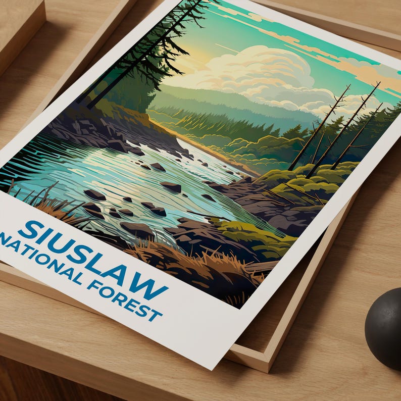 Siuslaw National Forest Travel Print Oregon Poster Forest Wall Art Mountain Illustration Siuslaw Poster Home Decor Birthday Gift