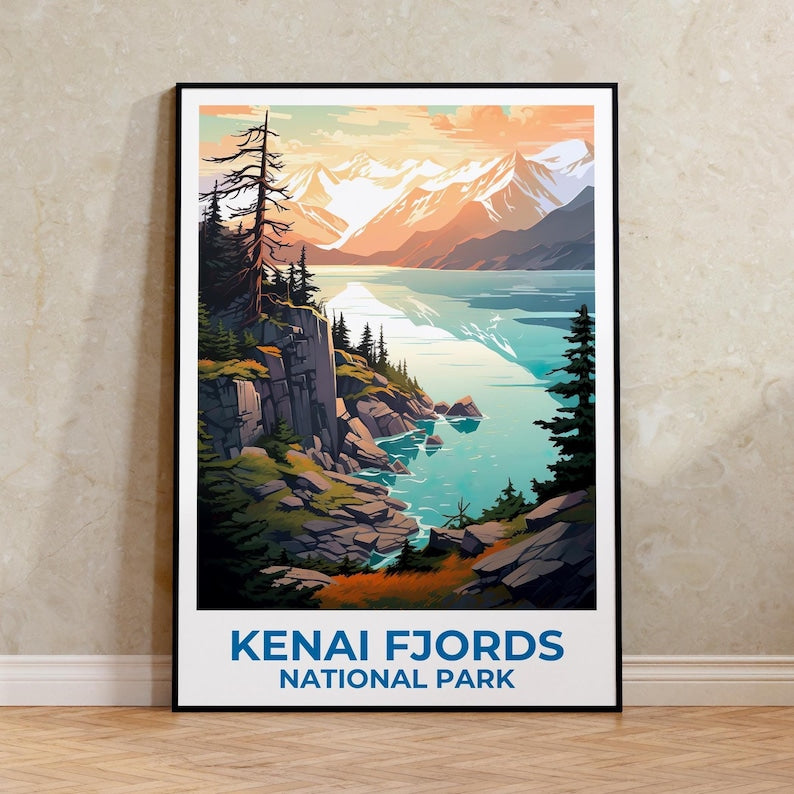 Kenai Fjords Poster, Alaska Print, National Park Poster, Mountain Print, Kenai Fjords Print, Forest Poster, Alaska Art