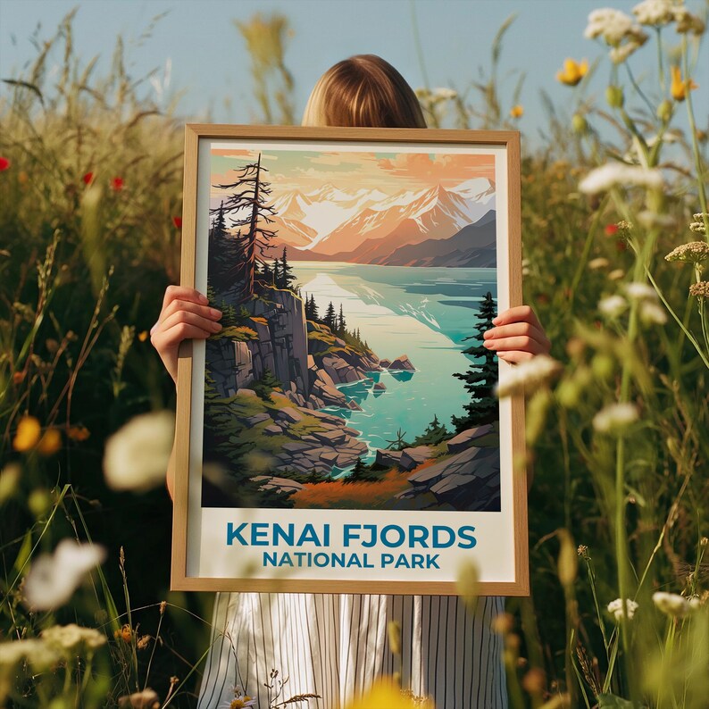Kenai Fjords Poster, Alaska Print, National Park Poster, Mountain Print, Kenai Fjords Print, Forest Poster, Alaska Art