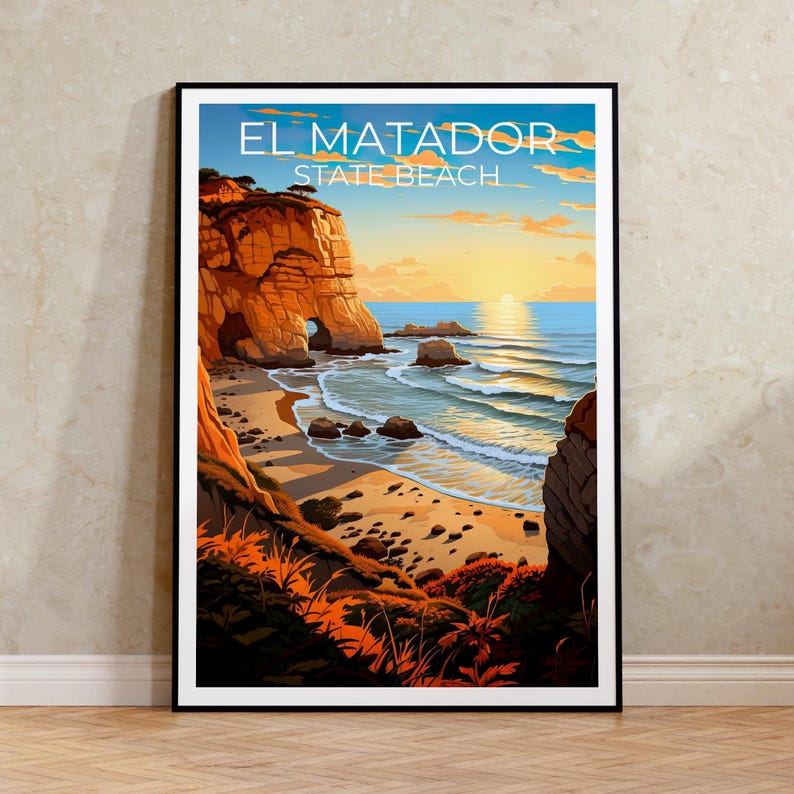 El Matador State Beach Travel Print, California Poster, Coast Wall Art, Beach Illustration, El Matador Poster, Home Decor, Birthday Gift