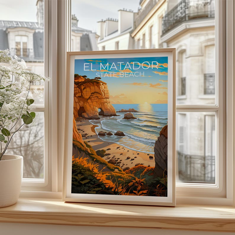El Matador State Beach Travel Print, California Poster, Coast Wall Art, Beach Illustration, El Matador Poster, Home Decor, Birthday Gift