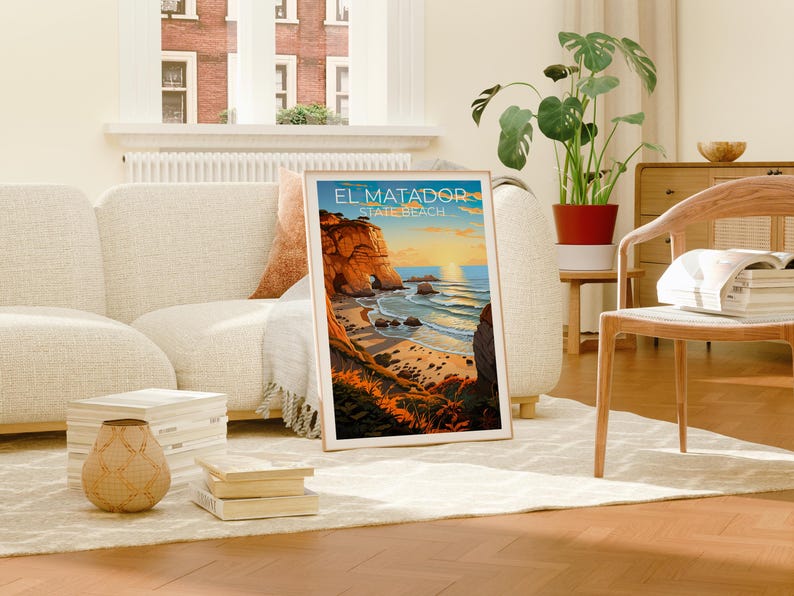 El Matador State Beach Travel Print, California Poster, Coast Wall Art, Beach Illustration, El Matador Poster, Home Decor, Birthday Gift