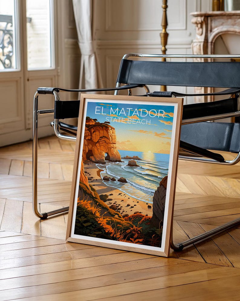 El Matador State Beach Travel Print, California Poster, Coast Wall Art, Beach Illustration, El Matador Poster, Home Decor, Birthday Gift