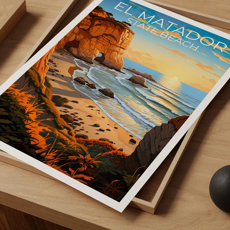 El Matador State Beach Travel Print, California Poster, Coast Wall Art, Beach Illustration, El Matador Poster, Home Decor, Birthday Gift