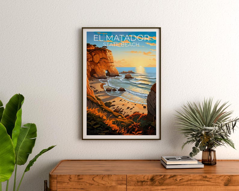 El Matador State Beach Travel Print, California Poster, Coast Wall Art, Beach Illustration, El Matador Poster, Home Decor, Birthday Gift