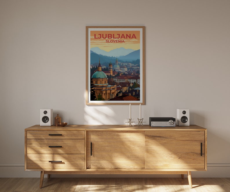 Ljubljana Travel Poster, Slovenia Wall Art, Slovenia Print, Ljubljana Poster, City Bridge Poster, Europe Poster, Ljubljana Art