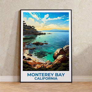 Monterey Bay Travel Print California Poster Coastal Wall Art Beach Illustration Monterey Bay Poster Home Decor Birthday Gift