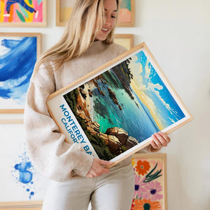 Monterey Bay Travel Print California Poster Coastal Wall Art Beach Illustration Monterey Bay Poster Home Decor Birthday Gift